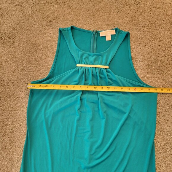 Michael kors gold gathered front aqua sleeveless dress size L - Picture 7 of 8